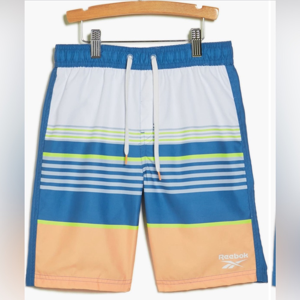 Reebok Boy’s Striped Swim Trunks in Orange and Blue| Size: 18/20